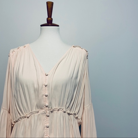 Anthropologie Pink Flare Sleeve V-Neck Blouse - Picture 4 of 7